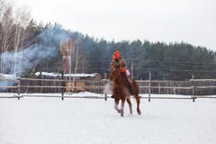 Всадник одетый как обезьяна на лошади на партии детей Shrovetide стоковое фото Всадник одетый как обезьяна на лошади на партии детей Shrovetide стоковое фото