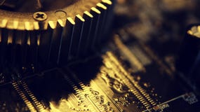 Закройте вверх радиотехнических схем в технологии на Mainboard, доске системы или mobo Материнская плата компьютера, электронные стоковые фотографии rf Закройте вверх радиотехнических схем в технологии на Mainboard, доске системы или mobo Материнская плата компьютера, электронные стоковые фотографии rf