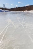 Замороженное река на солнечный день Лес растет на береге стоковое изображение Замороженное река на солнечный день Лес растет на береге стоковое изображение
