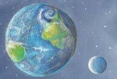 Земля и луна в свете солнца в стиле crayon бесплатная иллюстрация Земля и луна в свете солнца в стиле crayon бесплатная иллюстрация