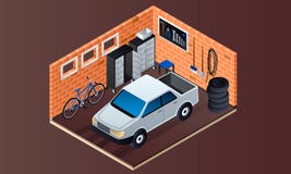 Знамя гаража кирпича внутреннее, равновеликий стиль иллюстрация штока Знамя гаража кирпича внутреннее, равновеликий стиль иллюстрация штока