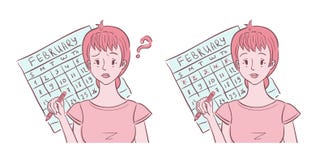 Иллюстрация молодой женщины смущенная и счастливая с ее периодами бесплатная иллюстрация Иллюстрация молодой женщины смущенная и счастливая с ее периодами бесплатная иллюстрация