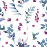 Картина акварели винтажная безшовная с ягодами, Wildflowers, зелеными листьями иллюстрация вектора Картина акварели винтажная безшовная с ягодами, Wildflowers, зелеными листьями иллюстрация вектора