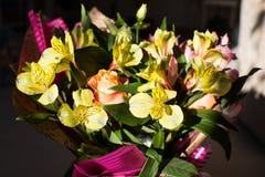 Красивый элегантный букет весны лета с розами и alstroemerias стоковое изображение Красивый элегантный букет весны лета с розами и alstroemerias стоковое изображение
