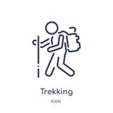 Линейный trekking значок от собрания плана свободного времени Тонкая линия trekking вектор изолированный на белой предпосылке tre иллюстрация штока Линейный trekking значок от собрания плана свободного времени Тонкая линия trekking вектор изолированный на белой предпосылке tre иллюстрация штока