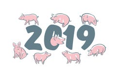 Милая смешная свинья счастливое Новый Год Китайский символ 2019 год Превосходная праздничная карточка подарка также вектор иллюст бесплатная иллюстрация Милая смешная свинья счастливое Новый Год Китайский символ 2019 год Превосходная праздничная карточка подарка также вектор иллюст бесплатная иллюстрация