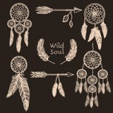 Набор 1 Boho дикий иллюстрация вектора Набор 1 Boho дикий иллюстрация вектора