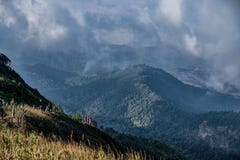 Национальный парк Doi Inthanon, Чиангмай, Таиланд, след природы лотка Kew Mae, взгляд traverler группы идя на путь прогулки стоковые изображения Национальный парк Doi Inthanon, Чиангмай, Таиланд, след природы лотка Kew Mae, взгляд traverler группы идя на путь прогулки стоковые изображения