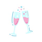 Glasses of champagne flat color icon. Celebration of the festive event. vector illustration Glasses of champagne flat color icon. Celebration of the festive event. vector illustration