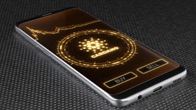 Символ cryptocurrency Cardano на мобильном экране приложения иллюстрация 3d бесплатная иллюстрация Символ cryptocurrency Cardano на мобильном экране приложения иллюстрация 3d бесплатная иллюстрация