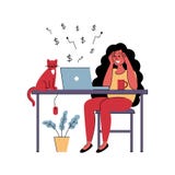 Успешные надомные труды фрилансера девушки также вектор иллюстрации притяжки corel иллюстрация штока Успешные надомные труды фрилансера девушки также вектор иллюстрации притяжки corel иллюстрация штока