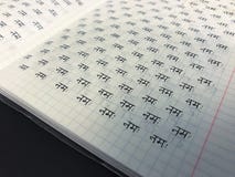 Учащ санскритский алфавит Хинди devanagari рукописный в тетради с прописями стоковая фотография Учащ санскритский алфавит Хинди devanagari рукописный в тетради с прописями стоковая фотография
