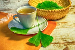 Чай biloba гинкго или лист ginko стоковое изображение rf Чай biloba гинкго или лист ginko стоковое изображение rf