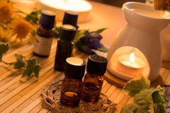 Óleos essenciais para o tratamento da aromaterapia fotografia de stock Óleos essenciais para o tratamento da aromaterapia fotografia de stock