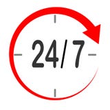 Öffnen Sie 24/7 Service-Ikone auf weißem Hintergrund Flache Art custume lizenzfreie abbildung Öffnen Sie 24/7 Service-Ikone auf weißem Hintergrund Flache Art custume lizenzfreie abbildung