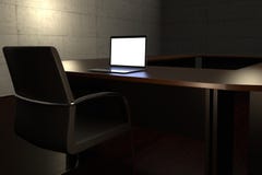 Última representación de trabajo del concepto con una sala de conferencias vacía y un ordenador portátil stock de ilustración Última representación de trabajo del concepto con una sala de conferencias vacía y un ordenador portátil stock de ilustración