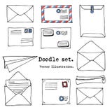 Übergeben Sie gezogene Post, Beitrag, Buchstabe, Umschlag, flacher Karikatur Papiersatz Auch im corel abgehobenen Betrag Dekorati stock abbildung Übergeben Sie gezogene Post, Beitrag, Buchstabe, Umschlag, flacher Karikatur Papiersatz Auch im corel abgehobenen Betrag Dekorati stock abbildung