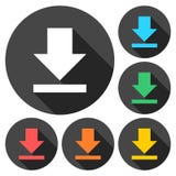 Ściąga ikonę, Upload guzika, Obciążeniowy symbol ustawiający z długim cieniem Zdjęcie Stock Ściąga ikonę, Upload guzika, Obciążeniowy symbol ustawiający z długim cieniem Zdjęcie Stock