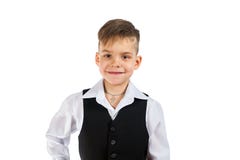 Śliczna chłopiec w białej koszula i czarnym sleeveless obrazy stock Śliczna chłopiec w białej koszula i czarnym sleeveless obrazy stock