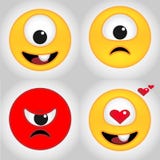 Śliczni jednoocy emoticons są stosowni dla dekoracji majchery i odznaki royalty ilustracja Śliczni jednoocy emoticons są stosowni dla dekoracji majchery i odznaki royalty ilustracja