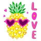 Śliczny ananas z szkłami również zwrócić corel ilustracji wektora Pisać list miłości, typografia ilustracji Śliczny ananas z szkłami również zwrócić corel ilustracji wektora Pisać list miłości, typografia ilustracji