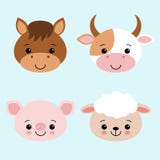 Śliczny zwierzęta gospodarskie Inkasowy Ustawiający z krowy kreskówki wektoru Końską Baranią Świniowatą ilustracją royalty ilustracja Śliczny zwierzęta gospodarskie Inkasowy Ustawiający z krowy kreskówki wektoru Końską Baranią Świniowatą ilustracją royalty ilustracja