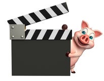 śliczny Świniowaty postać z kreskówki z clapboard ilustracji śliczny Świniowaty postać z kreskówki z clapboard ilustracji