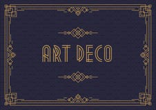 Ślubnego zaproszenie karty szablonu art deco horyzontalny styl z ramowym złocistym kolorem ilustracji Ślubnego zaproszenie karty szablonu art deco horyzontalny styl z ramowym złocistym kolorem ilustracji