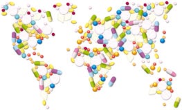 Środek farmaceutyczny pigułek Globalny handel ilustracji Środek farmaceutyczny pigułek Globalny handel ilustracji