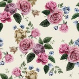 Άνευ ραφής floral σχέδιο με τα ρόδινα τριαντάφυλλα στο ελαφρύ υπόβαθρο, wat Στοκ Φωτογραφία Άνευ ραφής floral σχέδιο με τα ρόδινα τριαντάφυλλα στο ελαφρύ υπόβαθρο, wat Στοκ Φωτογραφία
