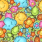 Άνευ ραφής σχέδιο παιδιών kawaii με τα χαριτωμένα doodles Συλλογή άνοιξη του εύθυμου ήλιου χαρακτηρών κινουμένων σχεδίων, σύννεφο διανυσματική απεικόνιση Άνευ ραφής σχέδιο παιδιών kawaii με τα χαριτωμένα doodles Συλλογή άνοιξη του εύθυμου ήλιου χαρακτηρών κινουμένων σχεδίων, σύννεφο διανυσματική απεικόνιση