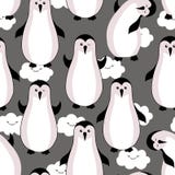 Άνευ ραφής σχέδιο με τα χαριτωμένα pinguins με τα σύννεφα και τα αστέρια στο γκρίζο υπόβαθρο διανυσματική απεικόνιση Άνευ ραφής σχέδιο με τα χαριτωμένα pinguins με τα σύννεφα και τα αστέρια στο γκρίζο υπόβαθρο διανυσματική απεικόνιση