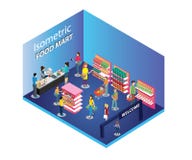 Άνθρωποι που ψωνίζουν σε ένα Isometric έργο τέχνης Mart τροφίμων διανυσματική απεικόνιση Άνθρωποι που ψωνίζουν σε ένα Isometric έργο τέχνης Mart τροφίμων διανυσματική απεικόνιση