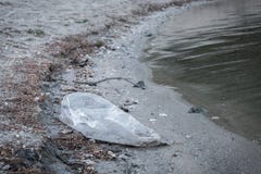 Ένα sandstrand με το σούρουπο που βάζει στην άμμο Ένα σύμβολο για την παγκόσμια ρύπανση πλαστική τσάντα, αμμώδης παραλία, απορρίμ στοκ εικόνες Ένα sandstrand με το σούρουπο που βάζει στην άμμο Ένα σύμβολο για την παγκόσμια ρύπανση πλαστική τσάντα, αμμώδης παραλία, απορρίμ στοκ εικόνες