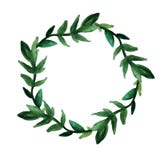 Ένα στρογγυλό στεφάνι των πράσινων φύλλων και των κλαδίσκων Συρμένος κοντά παραδώστε το watercolor σε ένα απομονωμένο άσπρο υπόβα απεικόνιση αποθεμάτων Ένα στρογγυλό στεφάνι των πράσινων φύλλων και των κλαδίσκων Συρμένος κοντά παραδώστε το watercolor σε ένα απομονωμένο άσπρο υπόβα απεικόνιση αποθεμάτων
