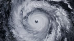 Ανεμοστρόβιλος θύελλας τυφώνα πέρα από τη γη από τη διαστημική, δορυφορική άποψη Ανεμοστρόβιλος θύελλας τυφώνα πέρα από τη γη από τη διαστημική, δορυφορική άποψη