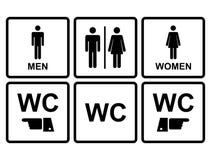 Αρσενικό και θηλυκό εικονίδιο WC που δείχνει την τουαλέτα, χώρος ανάπαυσης ελεύθερη απεικόνιση δικαιώματος Αρσενικό και θηλυκό εικονίδιο WC που δείχνει την τουαλέτα, χώρος ανάπαυσης ελεύθερη απεικόνιση δικαιώματος