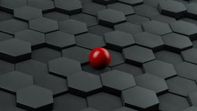 Αφηρημένη απεικόνιση μαύρα hexagons του διαφορετικού μεγέθους και της κόκκινης σφαίρας που βρίσκονται στο κέντρο Η ιδέα της μοναδ διανυσματική απεικόνιση Αφηρημένη απεικόνιση μαύρα hexagons του διαφορετικού μεγέθους και της κόκκινης σφαίρας που βρίσκονται στο κέντρο Η ιδέα της μοναδ διανυσματική απεικόνιση