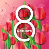 Αφηρημένη κόκκινη Floral ευχετήρια κάρτα - ευτυχής ημέρα μητέρων - 8 Μαΐου - με τη δέσμη των τουλιπών ανοίξεων διανυσματική απεικόνιση Αφηρημένη κόκκινη Floral ευχετήρια κάρτα - ευτυχής ημέρα μητέρων - 8 Μαΐου - με τη δέσμη των τουλιπών ανοίξεων διανυσματική απεικόνιση
