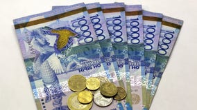Αύξηση των αμοιβών, των συντάξεων, των κοινωνικών πληρωμών και των οφελών Χρήματα εγγράφου της ονομαστικής αξίας του TENGE 10.000 στοκ φωτογραφίες Αύξηση των αμοιβών, των συντάξεων, των κοινωνικών πληρωμών και των οφελών Χρήματα εγγράφου της ονομαστικής αξίας του TENGE 10.000 στοκ φωτογραφίες