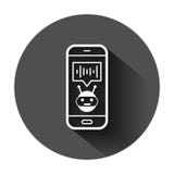 Βοηθός φωνής στο εικονίδιο smartphone στο επίπεδο ύφος Υγιής διανυσματική απεικόνιση αρχείων στο μαύρο στρογγυλό υπόβαθρο με τη μ απεικόνιση αποθεμάτων Βοηθός φωνής στο εικονίδιο smartphone στο επίπεδο ύφος Υγιής διανυσματική απεικόνιση αρχείων στο μαύρο στρογγυλό υπόβαθρο με τη μ απεικόνιση αποθεμάτων