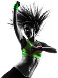 Γυναίκα που ασκεί τη χορεύοντας σκιαγραφία zumba ικανότητας στοκ εικόνες με δικαίωμα ελεύθερης χρήσης Γυναίκα που ασκεί τη χορεύοντας σκιαγραφία zumba ικανότητας στοκ εικόνες με δικαίωμα ελεύθερης χρήσης