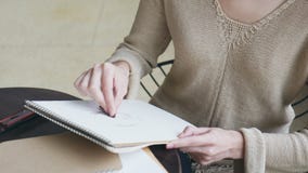 Γυναίκα που σύρει ένα σκίτσο του προσώπου απόθεμα βίντεο Γυναίκα που σύρει ένα σκίτσο του προσώπου απόθεμα βίντεο