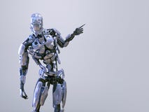 Δάχτυλο ατόμων ρομπότ cyborg αρρενωπό που δείχνει, στο υπόβαθρο στούντιο τρισδιάστατη απεικόνιση απεικόνιση αποθεμάτων Δάχτυλο ατόμων ρομπότ cyborg αρρενωπό που δείχνει, στο υπόβαθρο στούντιο τρισδιάστατη απεικόνιση απεικόνιση αποθεμάτων