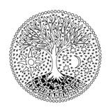 Δέντρο της ζωής στον κύκλο mandala Ήλιος και φεγγάρι πνευματικό σύμβολο ελεύθερη απεικόνιση δικαιώματος Δέντρο της ζωής στον κύκλο mandala Ήλιος και φεγγάρι πνευματικό σύμβολο ελεύθερη απεικόνιση δικαιώματος