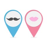 Δείκτης χαρτών που τίθεται με τα χείλια και mustaches. Ο ρόδινος και μπλε κύκλος χαλά ελεύθερη απεικόνιση δικαιώματος Δείκτης χαρτών που τίθεται με τα χείλια και mustaches. Ο ρόδινος και μπλε κύκλος χαλά ελεύθερη απεικόνιση δικαιώματος