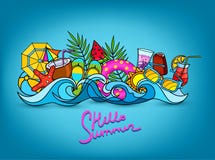 Διάνυσμα doodles hand-drawn σε ένα θερινό θέμα Κρέμα IÑ ε, κύματα, Στοκ Φωτογραφία Διάνυσμα doodles hand-drawn σε ένα θερινό θέμα Κρέμα IÑ ε, κύματα, Στοκ Φωτογραφία