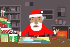 Διάστημα εργασίας Santa με το χάρτη και την ενίσχυση - γυαλί, κιβώτια δώρων, πίνακας, ράφια, εστία ελεύθερη απεικόνιση δικαιώματος Διάστημα εργασίας Santa με το χάρτη και την ενίσχυση - γυαλί, κιβώτια δώρων, πίνακας, ράφια, εστία ελεύθερη απεικόνιση δικαιώματος