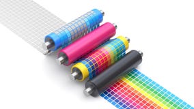 Διαδικασία έννοιας εκτύπωσης CMYK με το σύνολο κυλίνδρων εκτυπωτών Διαδικασία έννοιας εκτύπωσης CMYK με το σύνολο κυλίνδρων εκτυπωτών