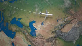 Διαδρομή του εμπορικού αεροπλάνου που πετά από το Λονδίνο στο Πεκίνο τη γήινη σφαίρα φιλμ μικρού μήκους Διαδρομή του εμπορικού αεροπλάνου που πετά από το Λονδίνο στο Πεκίνο τη γήινη σφαίρα φιλμ μικρού μήκους
